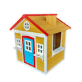 Traditional Outdoor Wooden Playhouse with Door, Windows, Serving Station, and Flower Pot Sills