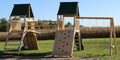 Cedar Peak Log Playground Double Tower With Log Bridge, Swings, Slide & Tire Swing Equipment