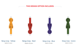 Four Ninja Grip options in different colors with labels