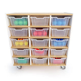 Whitney Brothers elevatED 15 Tray Mobile Storage Cabinet Mobile Tray Storage Cabinet - white-background filled 15-tray cabinet hero view