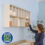 Whitney Brothers elevatED Wall Mount Diaper Supplies Organizer Classroom Diapering Storage - early-learning classroom lifestyle or detail view 1