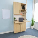 Whitney Brothers elevatED Workstation Cabinet Teacher Workstation Cabinet - classroom angled room view with fold-down desk
