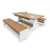 Whitney Brothers outdoorED Table and Two Bench Set Outdoor Classroom Table Set - white-background table set with manipulatives