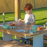 Whitney Brothers outdoorED Table and Two Bench Set Outdoor Classroom Table Set - outdoor close-up with child at the table