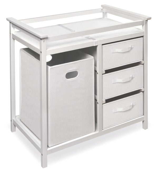Modern Baby Changing Table with Hamper and 3 Baskets