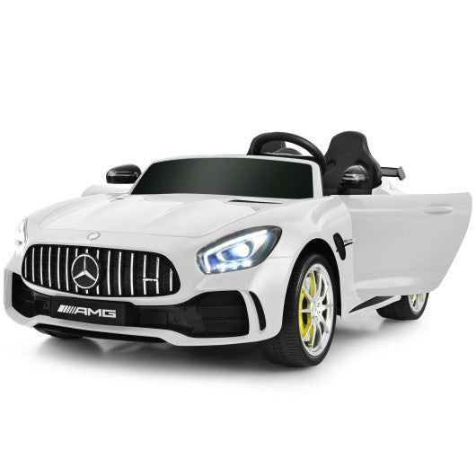 12V Kids Ride On Car Mercedes Benz AMG GTR with Remote and LED Lights-White