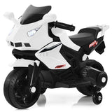 6V Kids Ride-On Motorbike – White electric motorcycle with training wheels and built-in music for safe and exciting rides – MonkeyBunks.com.