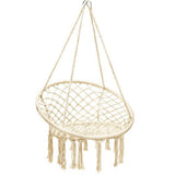 Hanging Macrame Hammock Chair with Handwoven Cotton Backrest-Natural