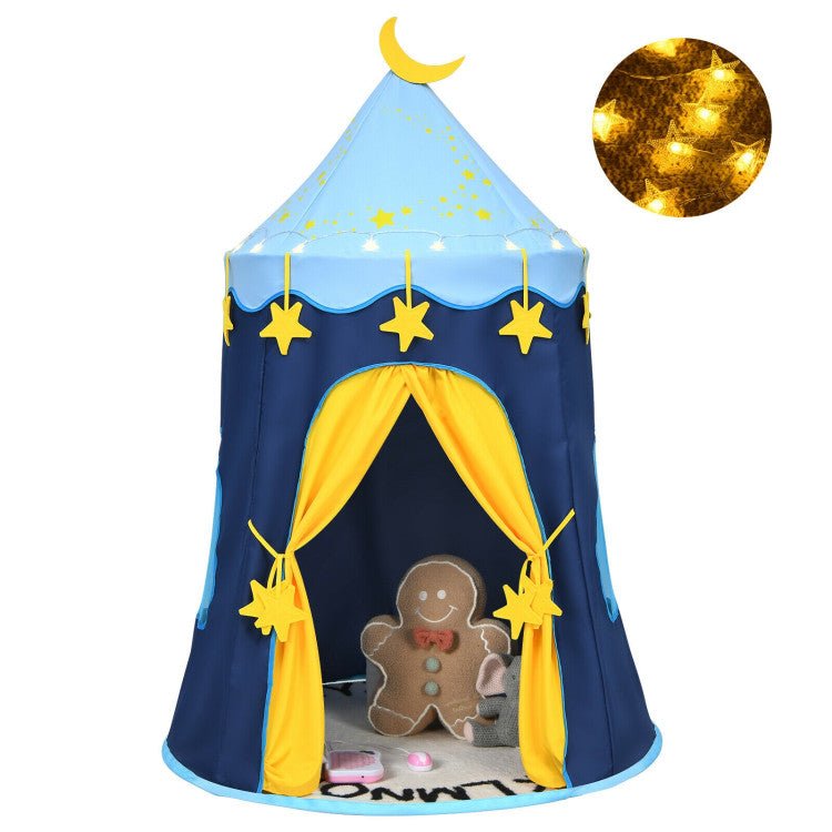 Indoor Outdoor Kids Foldable Pop-Up Play Tent with Star Lights Carry Bag