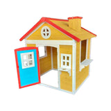 Traditional Outdoor Wooden Playhouse with Door, Windows, Serving Station, and Flower Pot Sills
