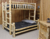 Rustic cedar log twin/full cabin bunk bed with handcrafted wood design.