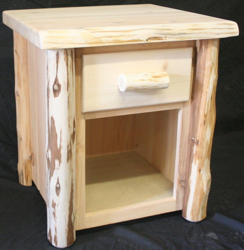 Frontier Hand Peeled Cedar Log 1 Drawer Open bottom Night Stand