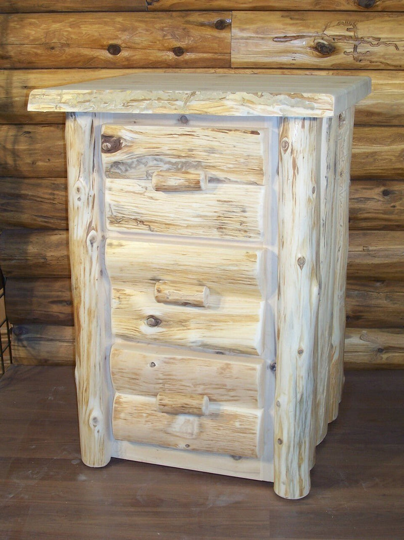 Hand Peeled Cedar Log 3 Drawer Night Stand
