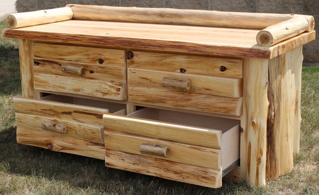 Hand Peeled Cedar Log 4 Drawer Deacons Bench