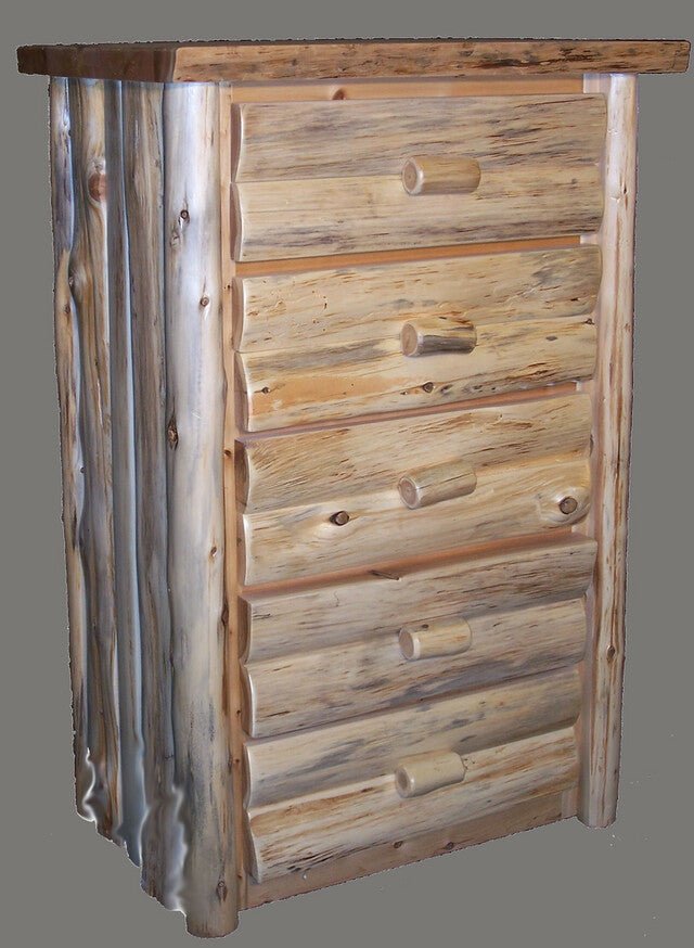 Hand Peeled Cedar Log 5 Drawer Chest