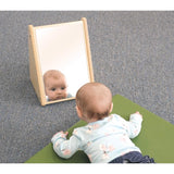 Whitney Brothers Infant Mirror Stand for babies and toddlers, wooden frame with shatterproof mirror for early development and sensory exploration.