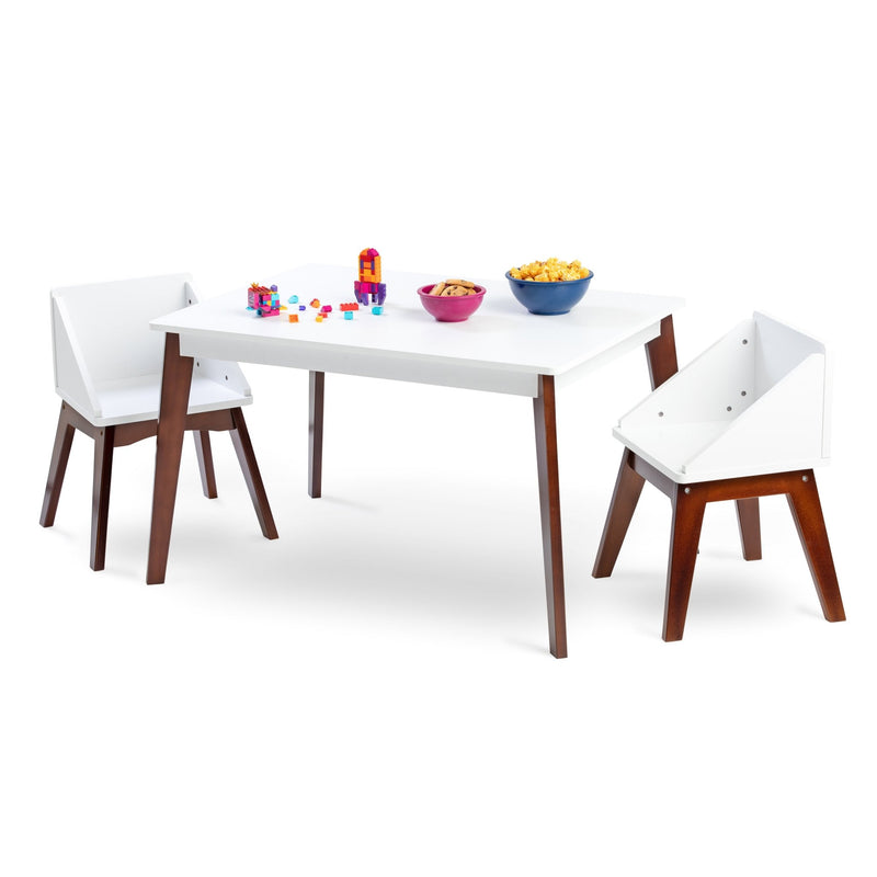 Modern Kindergarten Table & Chair Set - White Table Espresso Legs w/ White Chairs